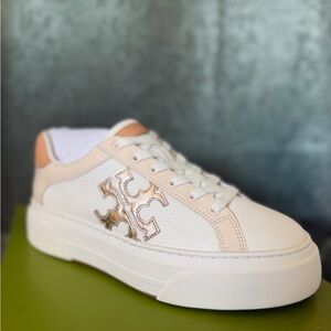 Tory Burch Women's Cream and Gold Sneakers